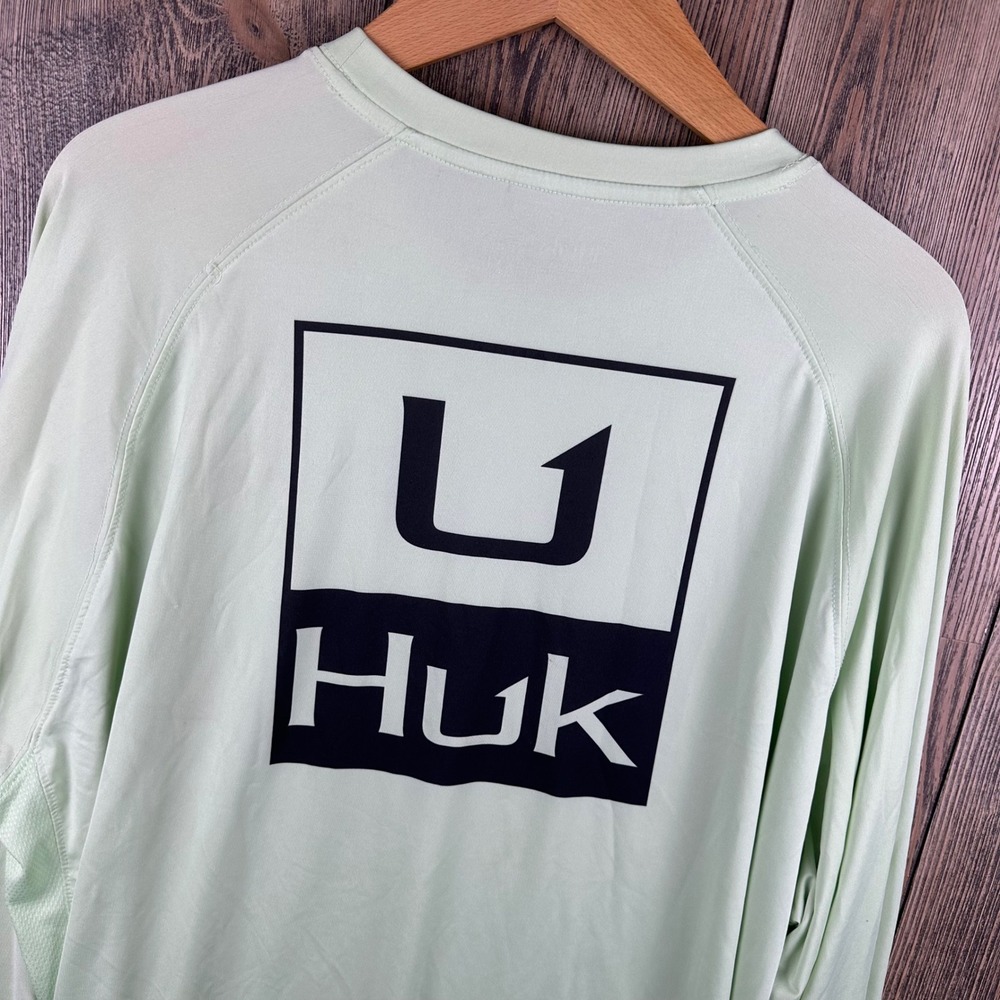Huk Performance Long Sleeve Fishing Shirt Green Men XXL UPF Sun Protection